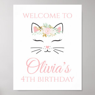 Kitten Birthday Welcome Sign Floral kitty Gesicht Poster