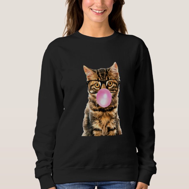 Kitten Blasebalgum Niedlich Kitty mit Brille Sweatshirt (Vorderseite)