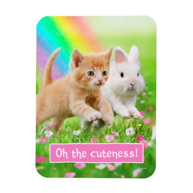 Kitten & Bunny mit Regenbogen Magnet (Vertikal)