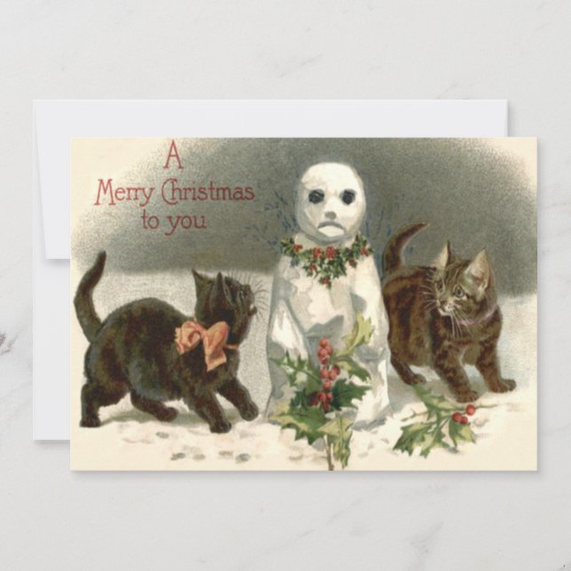 Kitten Cat Curious Snowman Holly Wreath (Vorderseite)