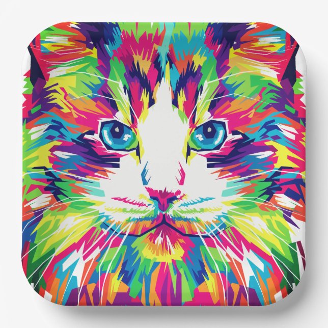 Kitten Cat Face Prismatic Design-21908 Pappteller (Vorderseite)