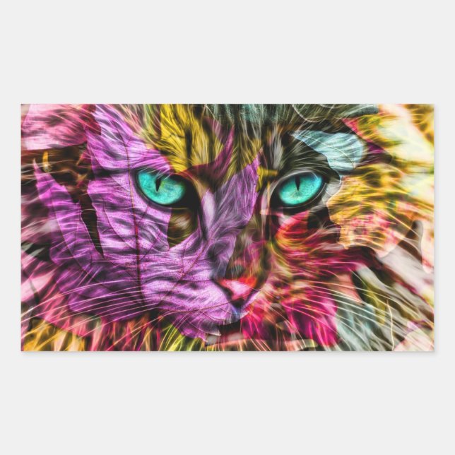 Kitten Cat Künstlerisch Design Rechteckiger Aufkleber (Vorderseite)