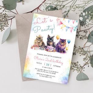 Kitten Cat Let's Pawty 1. Geburtstag Party Einladung