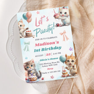 Kitten Cat Let's Pawty 1. Geburtstag Party Invitat Einladung