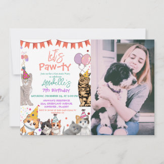 Kitten Cat Let's Pawty Birthday Einladung