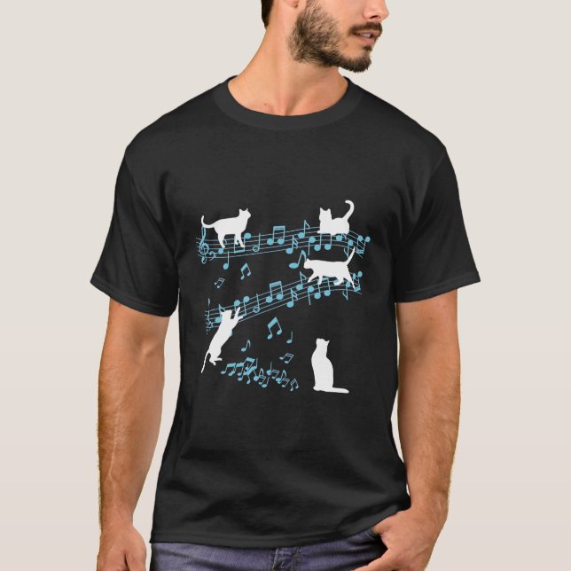 Kitten Cat Lieben spielen Musikszettel T-Shirt (Vorderseite)