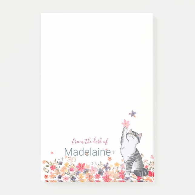 Kitten Cat Lovers Floral Personal Post-it Notes Klebezettel (Vorderseite)