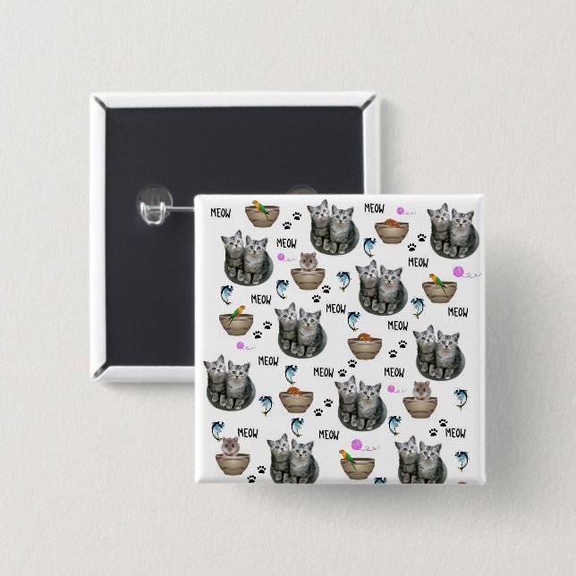 Kitten Cat Meow Square Button (Vorne & Hinten)