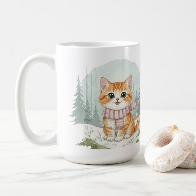 Kitten Cat Mug, Watercolor Cat Lover Gift Kaffeetasse (Mit Donut)