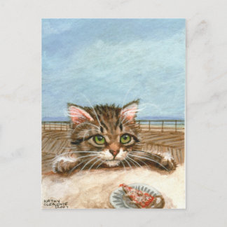 Kitten Cat Pizza Beach Postcard Postkarte