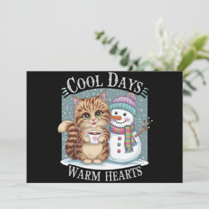 Kitten Cat und Snowman Friends Share Coffee Winter Feiertagskarte