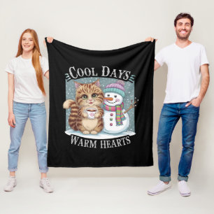 Kitten Cat und Snowman Friends Share Coffee Winter Fleecedecke