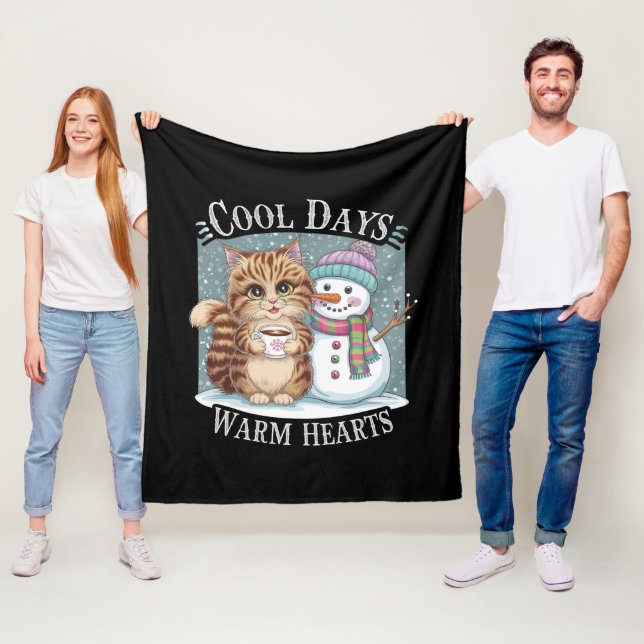 Kitten Cat und Snowman Friends Share Coffee Winter Fleecedecke (Beispiel)