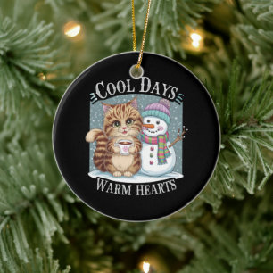 Kitten Cat und Snowman Friends Share Coffee Winter Keramik Ornament