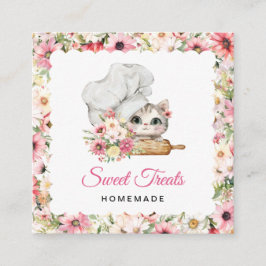Kitten Chef Bakery Pink Quadratische Visitenkarte