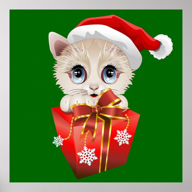 Kitten Christmas Santa mit Geschenkplakaten Poster (Vorne)