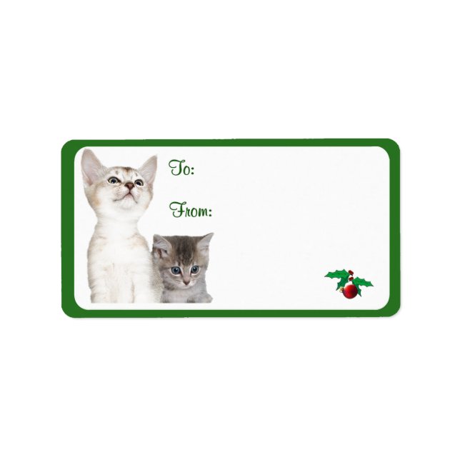 Kitten Christmas wünscht Geschenke Tag Stickers #2 Adressaufkleber (Vorne)