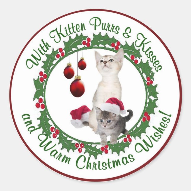 Kitten Christmas wünscht Round Siegel Runder Aufkleber (Vorderseite)