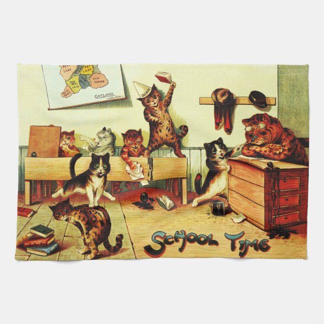 Kitten Classroom Chaos Louis Wain Teetuch Geschirrtuch (Horizontal)