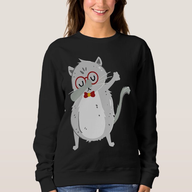 Kitten Dab I Grey Cat with Glasses I Dabbing Cats Sweatshirt (Vorderseite)