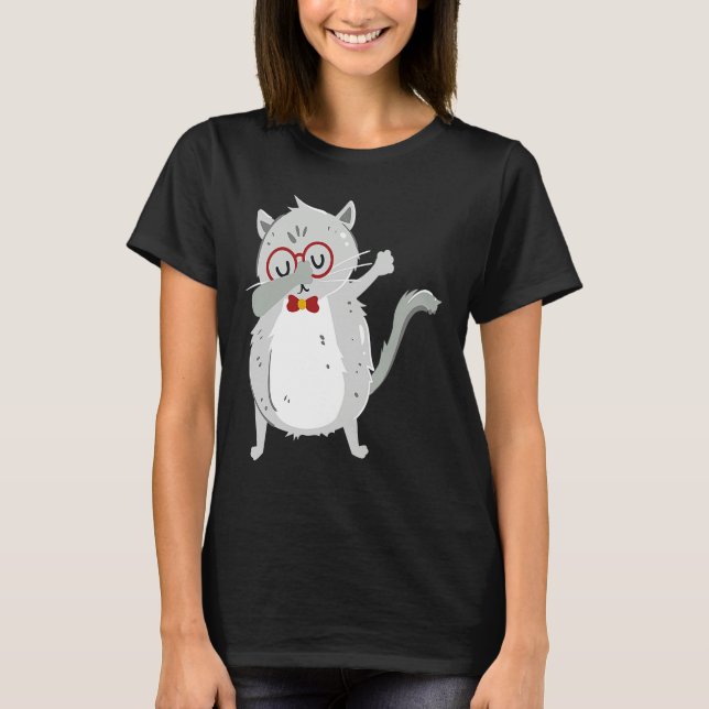 Kitten Dab I Grey Cat with Glasses I Dabbing Cats T-Shirt (Vorderseite)