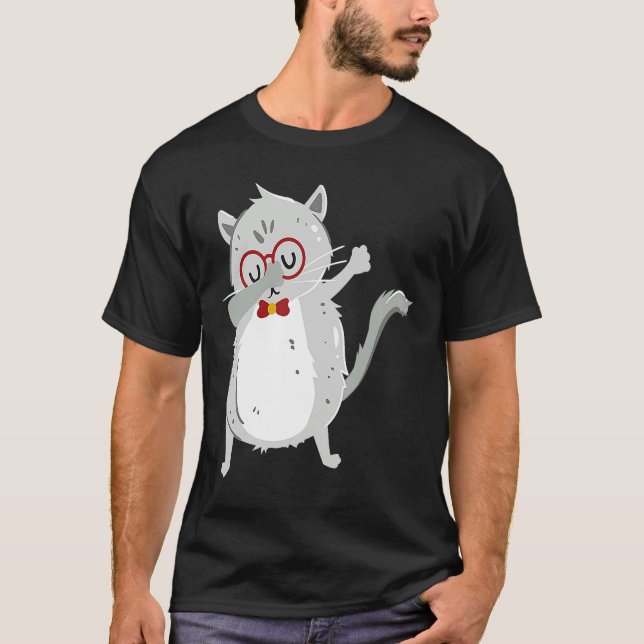 Kitten Dab I Grey Cat with Glasses I Dabbing Cats T-Shirt (Vorderseite)