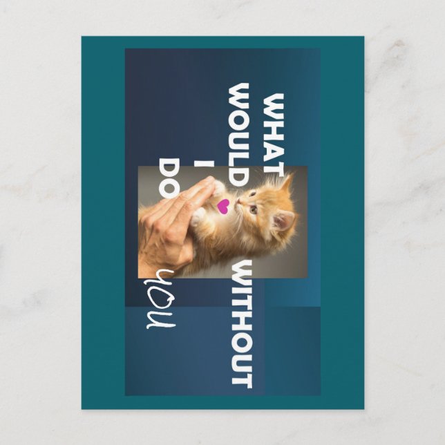 Kitten, der von einem Handtext gehalten wird, was  Postkarte (Vorderseite)