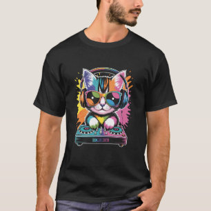 Kitten DJ an den Plattenspielern EDM Synthesizer R T-Shirt