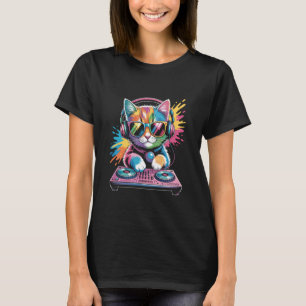 Kitten DJ an den Plattenspielern EDM Synthesizer R T-Shirt