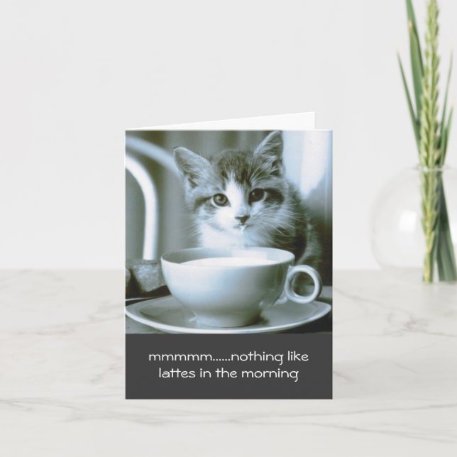 Kitten Drink Morning Latte Note Card Karte (Vorderseite)