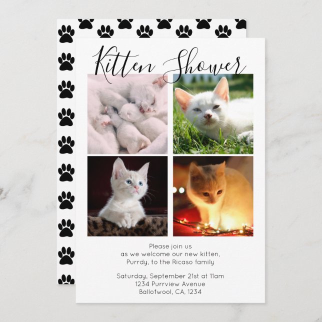 Kitten Dusche Niedliche Personalisierte Katze Adop Einladung (Vorne/Hinten)