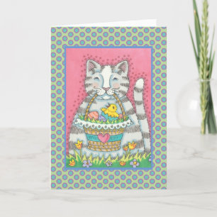 KITTEN & EASTER BASKET, CAT-GREETKARTENVERSE FEIERTAGSKARTE