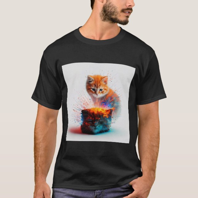 Kitten Energy Burst: Ein farbenfrohe Feline Duo T-Shirt (Vorderseite)