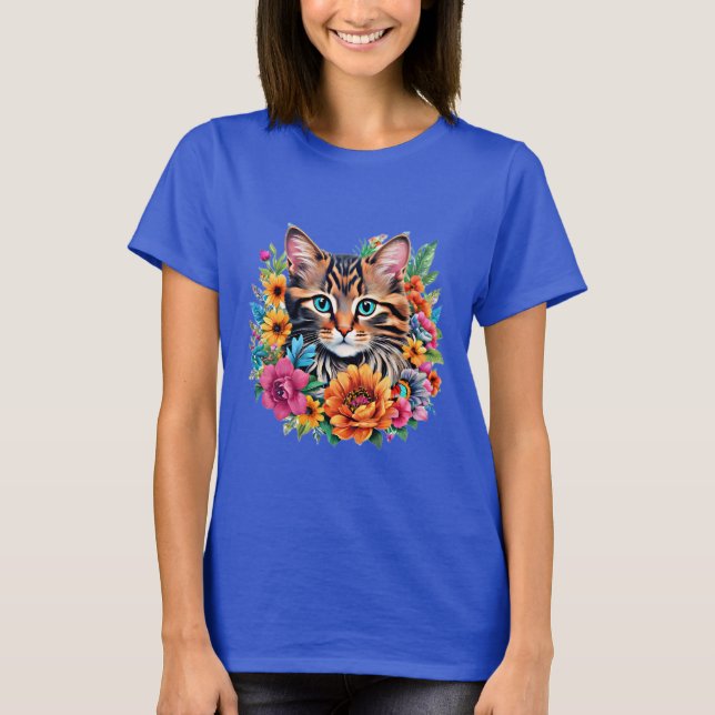 Kitten farbenfrohe Blumenrinde T-Shirt (Vorderseite)