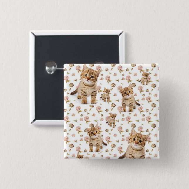 Kitten Floral Square Button (Vorne & Hinten)