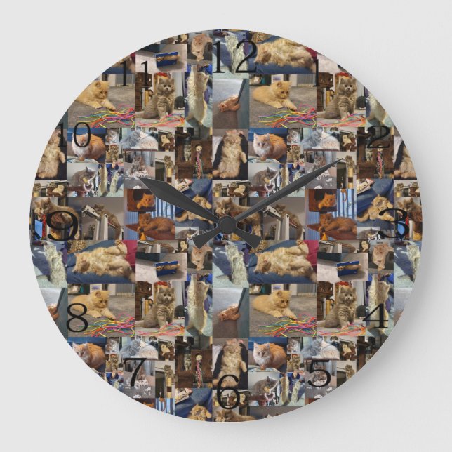 Kitten Foto Collage Große Wanduhr (Vorderseite)
