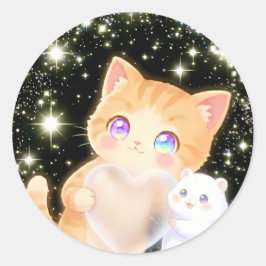 Kitten & Hamster: Holding a Translucent Heart Runder Aufkleber