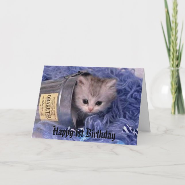 Kitten Happy 1. Geburtstag Karte (Vorderseite)