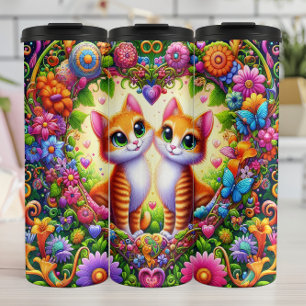 Kitten-Herz-Bogen-Frühlingsblumen Thermosbecher
