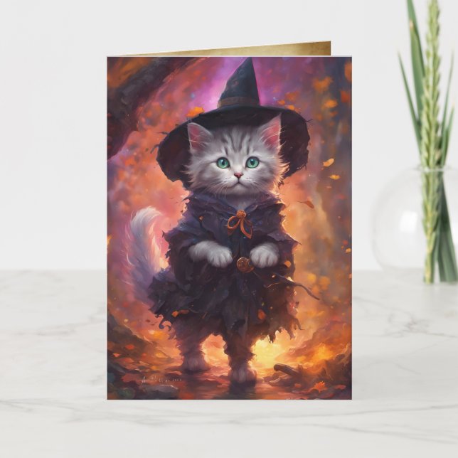 Kitten Hexe, glückliches Halloween, Niedliche Katz Karte (Vorderseite)