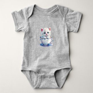 Kitten im Cup Blue Flowers Baby Bodysuit Baby Strampler