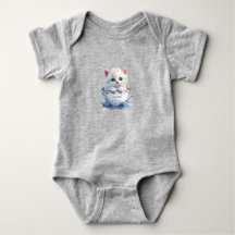 Kitten im Cup Blue Flowers Baby Bodysuit