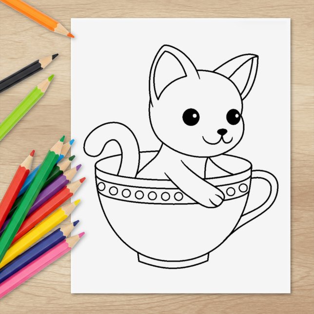 Kitten im Cup - Katze in einer Teacup-Farbseite Gummistempel (Von Creator hochgeladen)