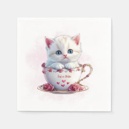 Kitten im Cup Pink Blume Napkins Serviette