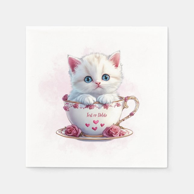 Kitten im Cup Pink Blume Napkins Serviette (Vorderseite)