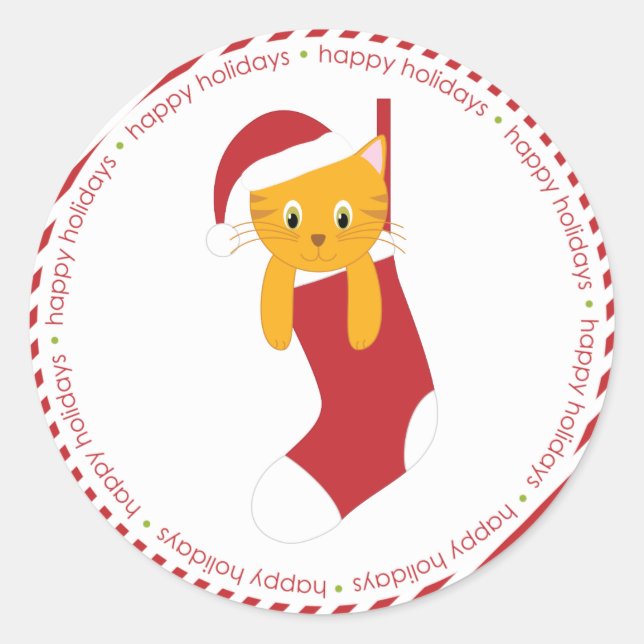 Kitten im WeihnachtsStrumpf Runder Aufkleber (Vorderseite)