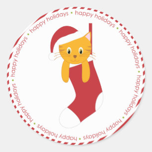 Kitten im WeihnachtsStrumpf Runder Aufkleber