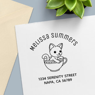 Kitten in a Cup Cat in a Teacup Arch Address Permastempel