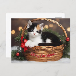 Kitten in Basket Feiertagspostkarte