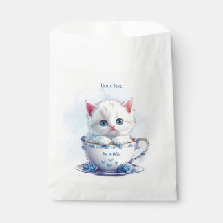 Kitten in Cup Blue Blumen Fevor Taschen Geschenktütchen